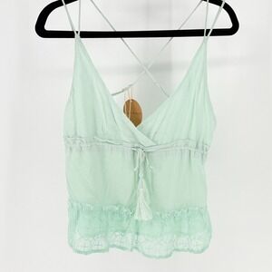 Honey Punch Anthropologie New Small Fairy Y2K Mint Green Lace Tassel Cami Top